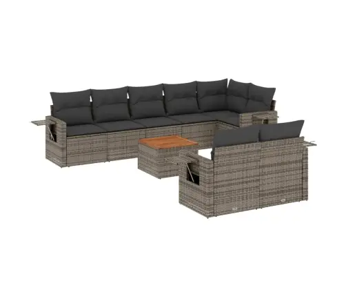 9-Daļīgs Dārza Dīvāna Komplekts Ar Matračiem, Pelēks Pe Pinums Vidaxl