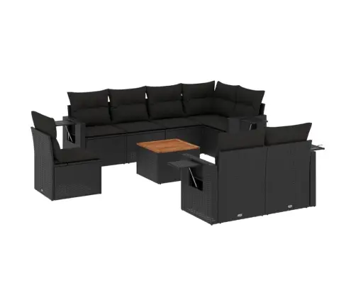 9-Daļīgs Dārza Dīvāna Komplekts, Matrači, Melna Pe Rotangpalma Vidaxl