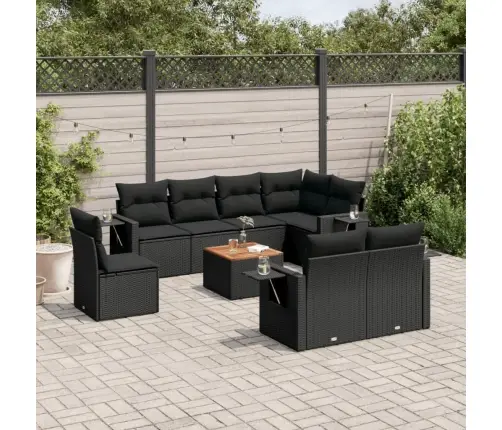 9-Daļīgs Dārza Dīvāna Komplekts, Matrači, Melna Pe Rotangpalma Vidaxl