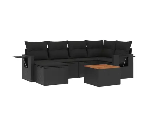 Sofos Komplektas Su Pagalvėlėmis, 7 Dalių, Juodas, Poliratanas