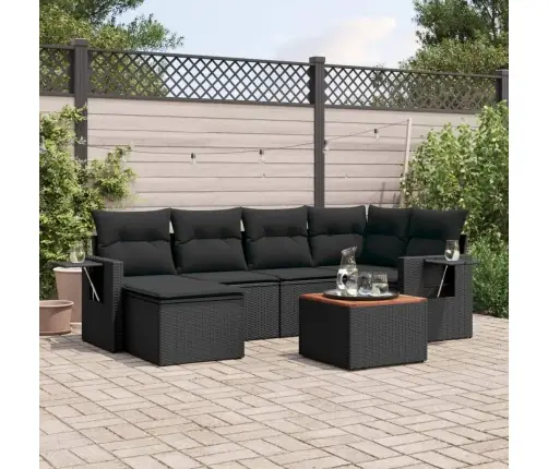 Sofos Komplektas Su Pagalvėlėmis, 7 Dalių, Juodas, Poliratanas