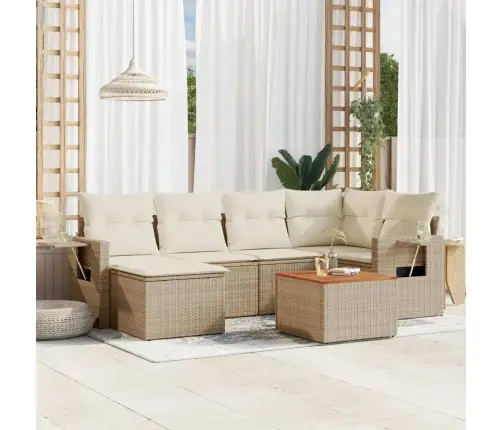 Sofos Komplektas Su Pagalvėlėmis, 7 Dalių, Smėlio, Poliratanas