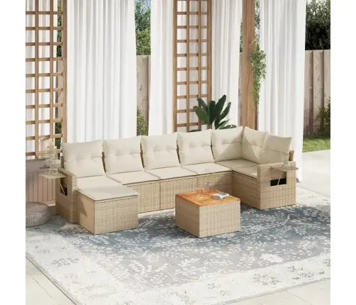 8-Daļīgs Dārza Dīvāna Komplekts, Matrači, Bēša Pe Rotangpalma Vidaxl