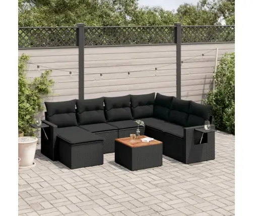 Sofos Komplektas Su Pagalvėlėmis, 8 Dalių, Juodas, Poliratanas