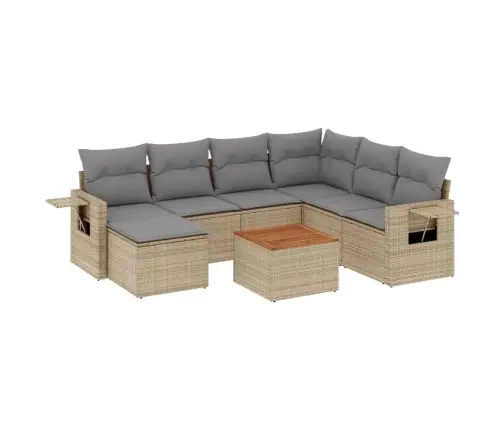 8-Daļīgs Dārza Dīvāna Komplekts, Matrači, Bēša Pe Rotangpalma Vidaxl