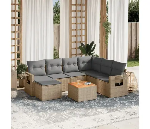 8-Daļīgs Dārza Dīvāna Komplekts, Matrači, Bēša Pe Rotangpalma Vidaxl