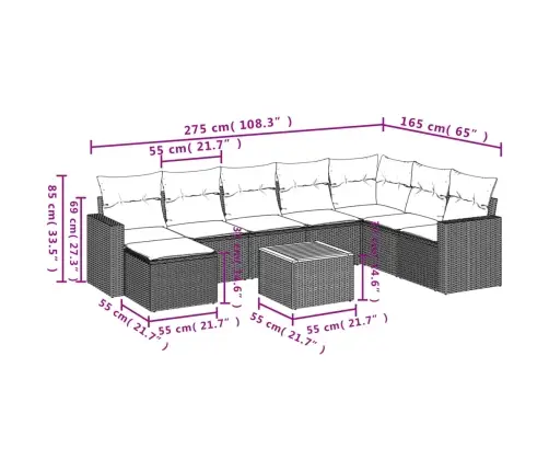 9-Daļīgs Dārza Dīvāna Komplekts, Matrači, Bēša Pe Rotangpalma Vidaxl