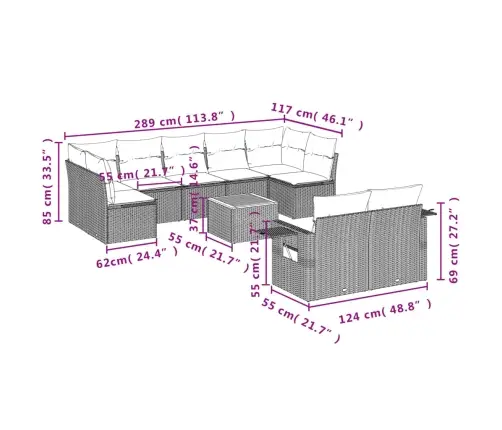 10-Daļīgs Dārza Dīvāna Komplekts, Matrači, Melna Pe Rotangpalma Vidaxl