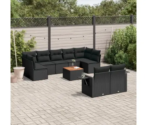 10-Daļīgs Dārza Dīvāna Komplekts, Matrači, Melna Pe Rotangpalma Vidaxl