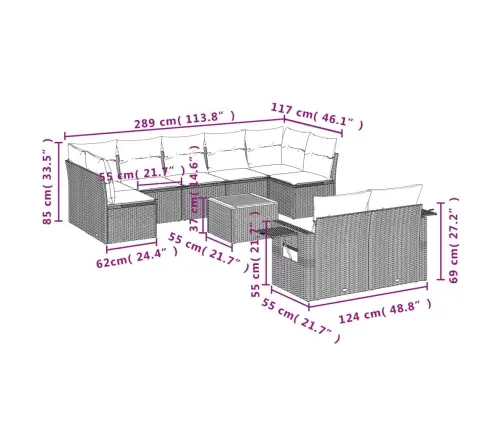 10-Daļīgs Dārza Dīvāna Komplekts, Matrači, Melna Pe Rotangpalma Vidaxl