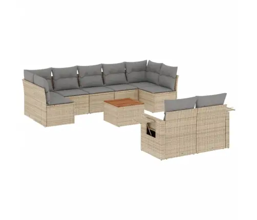 10-Daļīgs Dārza Dīvāna Komplekts, Matrači, Bēša Pe Rotangpalma Vidaxl