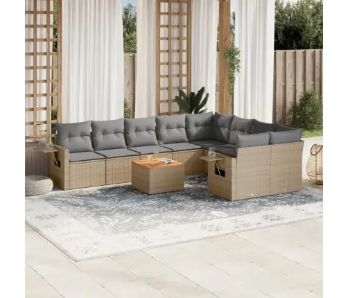 10-Daļīgs Dārza Dīvāna Komplekts, Matrači, Bēša Pe Rotangpalma Vidaxl