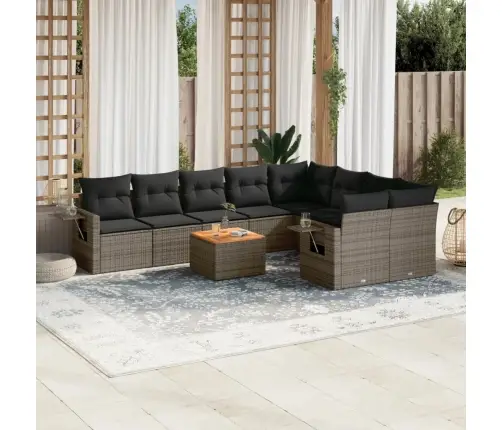 10-Daļīgs Dārza Dīvāna Komplekts Ar Matračiem, Pelēks Pe Pinums Vidaxl