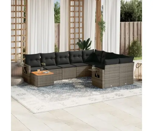 10-Daļīgs Dārza Dīvāna Komplekts Ar Matračiem, Pelēks Pe Pinums Vidaxl