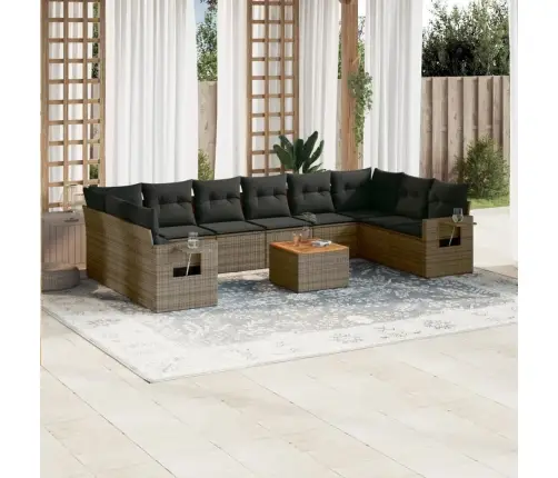 Sodo Komplektas Su Pagalvėlėmis, 11 Dalių, Pilkas, Poliratanas