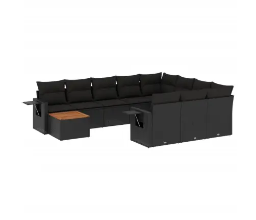 11-Daļīgs Dārza Dīvāna Komplekts, Matrači, Melna Pe Rotangpalma Vidaxl