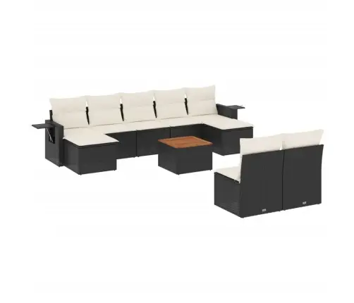 10-Daļīgs Dārza Dīvāna Komplekts, Matrači, Melna Pe Rotangpalma Vidaxl