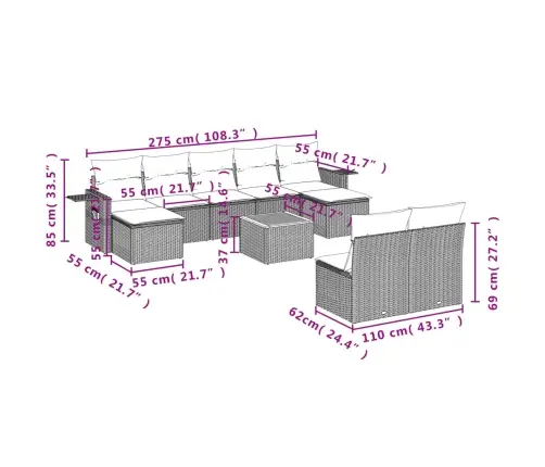 10-Osaline Aiadiivani Komplekt Patjadega, Beež, Polürotang