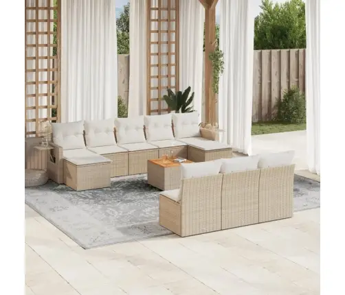 11-Daļīgs Dārza Dīvāna Komplekts, Matrači, Bēša Pe Rotangpalma Vidaxl