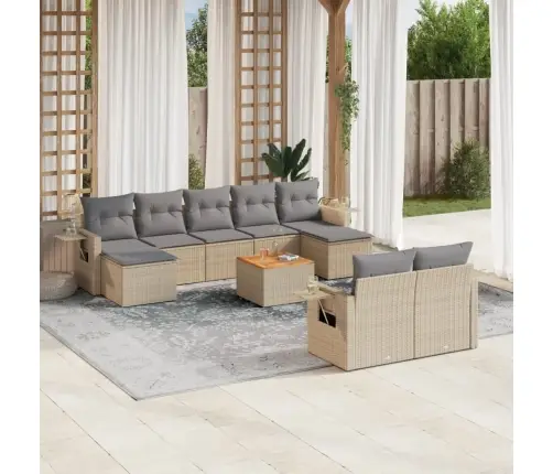 Sofos Komplektas Su Pagalvėlėmis, 10 Dalių, Smėlio, Poliratanas