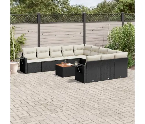 12-Daļīgs Dārza Dīvānu Komplekts, Matrači, Melna Pe Rotangpalma Vidaxl