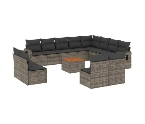 13-Daļīgs Dārza Dīvānu Komplekts Ar Matračiem, Pelēks Pe Vidaxl