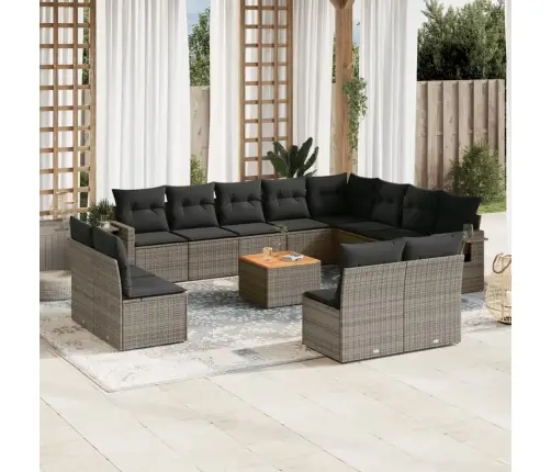 13-Daļīgs Dārza Dīvānu Komplekts Ar Matračiem, Pelēks Pe Vidaxl