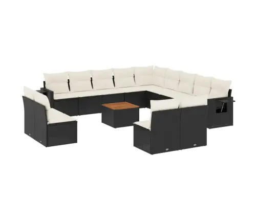 14-Daļīgs Dārza Dīvāna Komplekts, Matrači, Melna Pe Rotangpalma Vidaxl