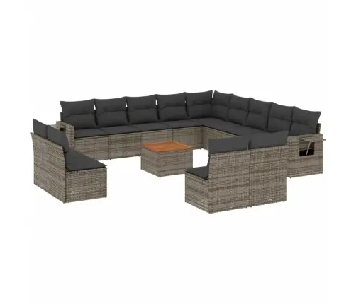 14-Daļīgs Dārza Dīvānu Komplekts, Matrači,Pelēka Pe Rotangpalma Vidaxl