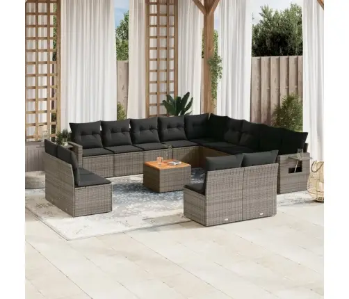 14-Daļīgs Dārza Dīvānu Komplekts, Matrači,Pelēka Pe Rotangpalma Vidaxl