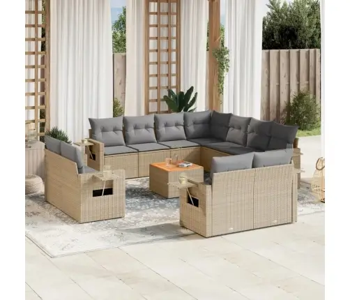 12-Daļīgs Dārza Dīvāna Komplekts, Matrači, Bēša Pe Rotangpalma Vidaxl