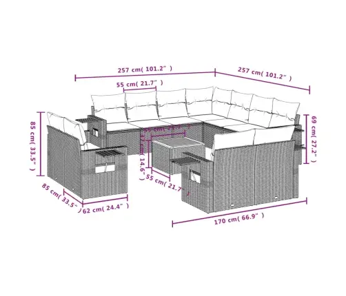 12-Daļīgs Dārza Atpūtas Mēbeļu Komplekts, Matrači, Pelēks Pe Vidaxl