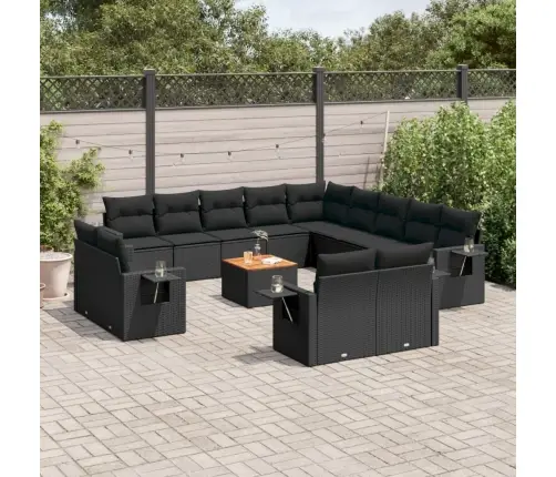 14-Daļīgs Dārza Dīvāna Komplekts, Matrači, Melna Pe Rotangpalma Vidaxl
