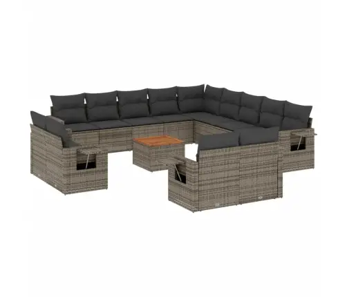 14-Daļīgs Dārza Dīvānu Komplekts, Matrači,Pelēka Pe Rotangpalma Vidaxl