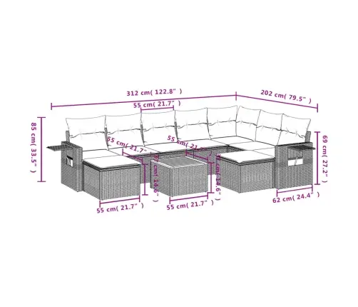 10-Osaline Aiadiivani Komplekt Patjadega, Must, Polürotang