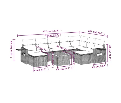 10-Daļīgs Dārza Dīvāna Komplekts, Matrači, Bēša Pe Rotangpalma Vidaxl