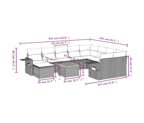 11-Daļīgs Dārza Dīvāna Komplekts, Matrači, Melna Pe Rotangpalma Vidaxl