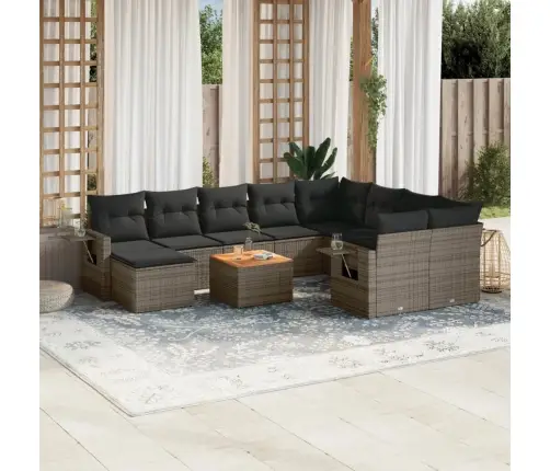 Sodo Komplektas Su Pagalvėlėmis, 11 Dalių, Pilkas, Poliratanas