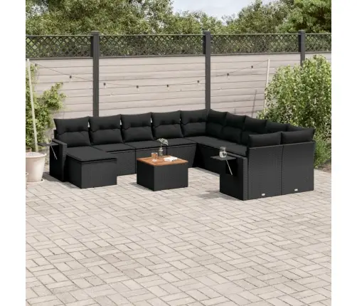 12-Daļīgs Dārza Dīvānu Komplekts, Matrači, Melna Pe Rotangpalma Vidaxl