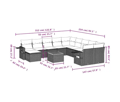 12-Daļīgs Dārza Dīvāna Komplekts, Matrači, Bēša Pe Rotangpalma Vidaxl