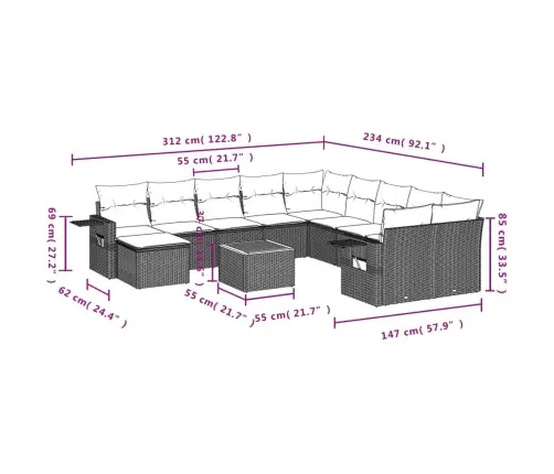 12-Daļīgs Dārza Dīvāna Komplekts, Matrači, Bēša Pe Rotangpalma Vidaxl