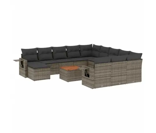 13-Daļīgs Dārza Dīvānu Komplekts Ar Matračiem, Pelēks Pe Vidaxl