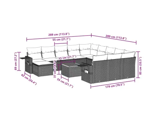 13-Daļīgs Dārza Dīvānu Komplekts Ar Matračiem, Pelēks Pe Vidaxl