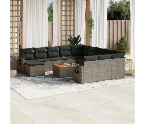 13-Daļīgs Dārza Dīvānu Komplekts Ar Matračiem, Pelēks Pe Vidaxl