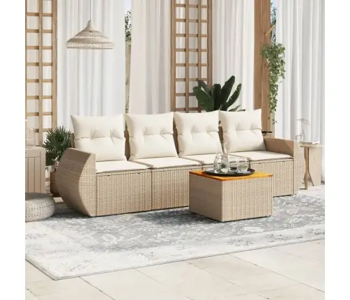 5-Daļīgs Dārza Dīvāna Komplekts, Matrači, Bēša Pe Rotangpalma Vidaxl