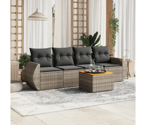 Sofos Komplektas Su Pagalvėlėmis, 5 Dalių, Pilkas, Poliratanas