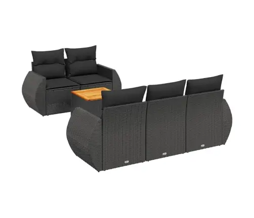 Sofos Komplektas Su Pagalvėlėmis, 6 Dalių, Juodas, Poliratanas