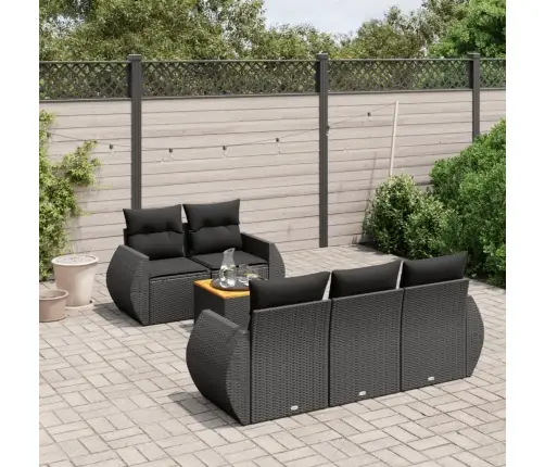 Sofos Komplektas Su Pagalvėlėmis, 6 Dalių, Juodas, Poliratanas