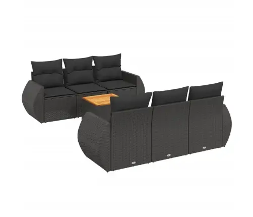 Sofos Komplektas Su Pagalvėlėmis, 7 Dalių, Juodas, Poliratanas