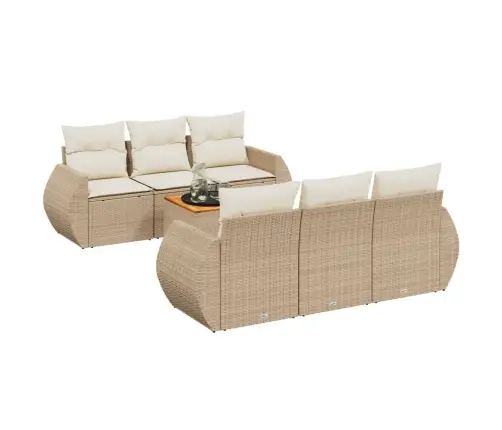 7-Daļīgs Dārza Dīvāna Komplekts, Matrači, Bēša Pe Rotangpalma Vidaxl